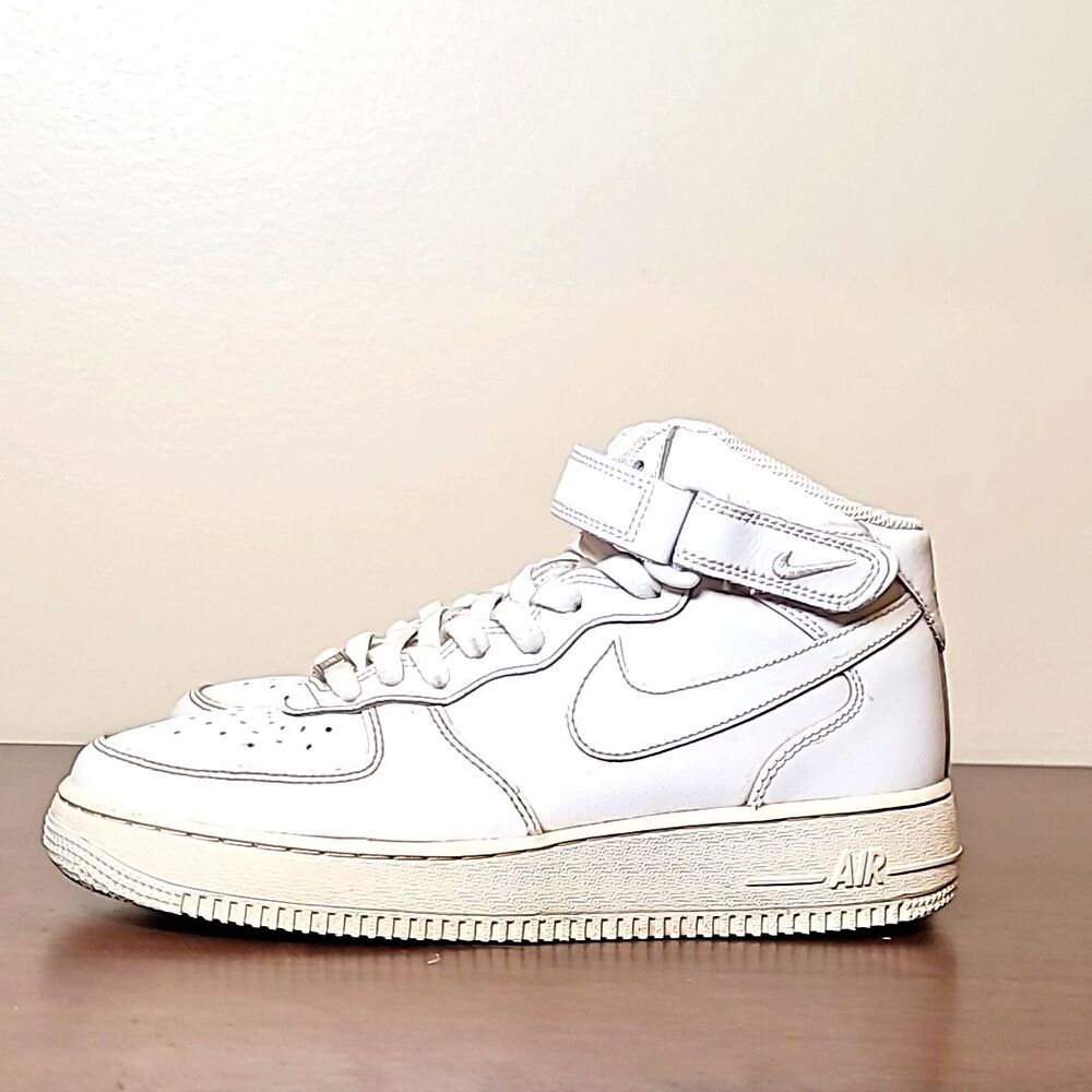 Nike Air Force 1 Mid ’07 White White Sneakers Youth 7Y Women’s 8.5 - Picture 2 of 9